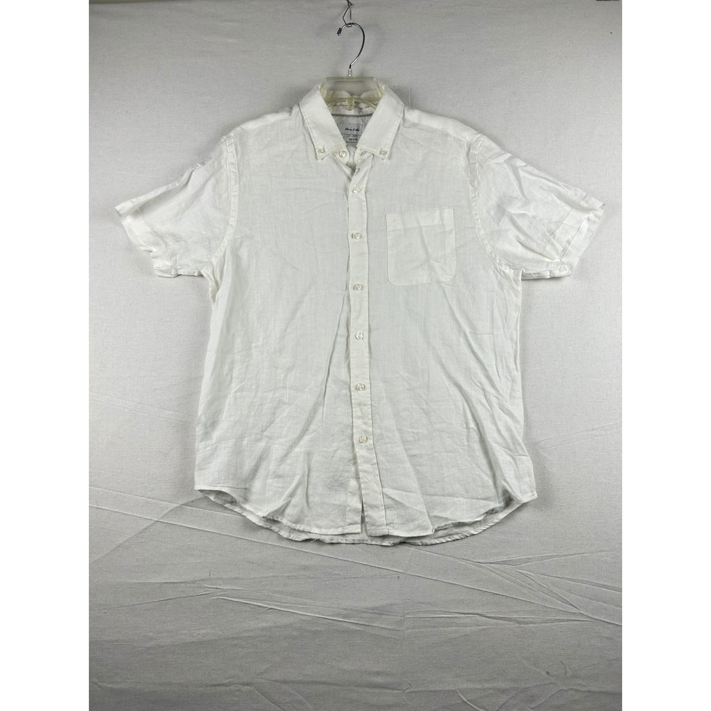 Porter & Ash Mens White 100% Linen Short Sleeve Button Down Shirt Size Large